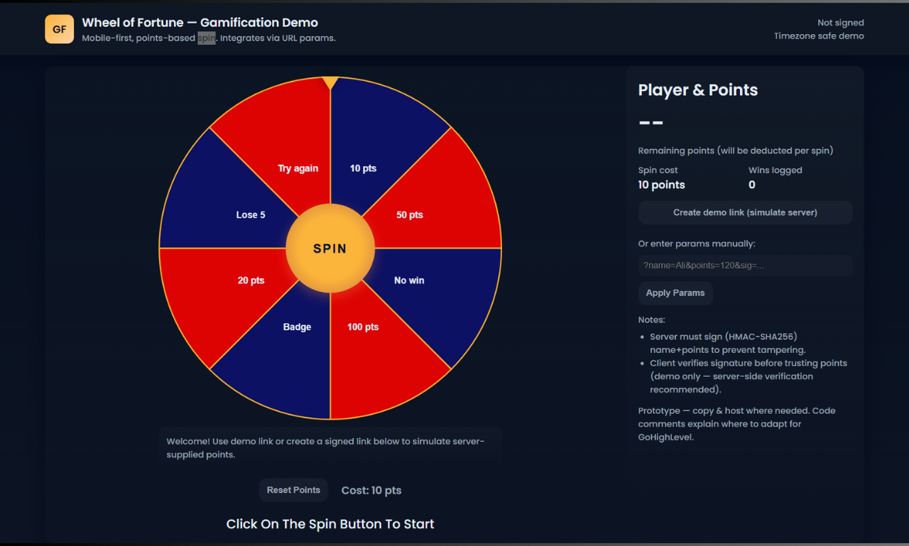 Wheel of Fortune Gamification Demo